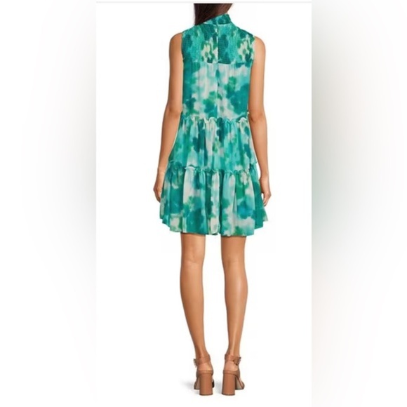 Taylor green Tie-Dye Smocked Bodice Mock Neck Sleeveless Trapeze Dress size XS - Picture 2 of 4